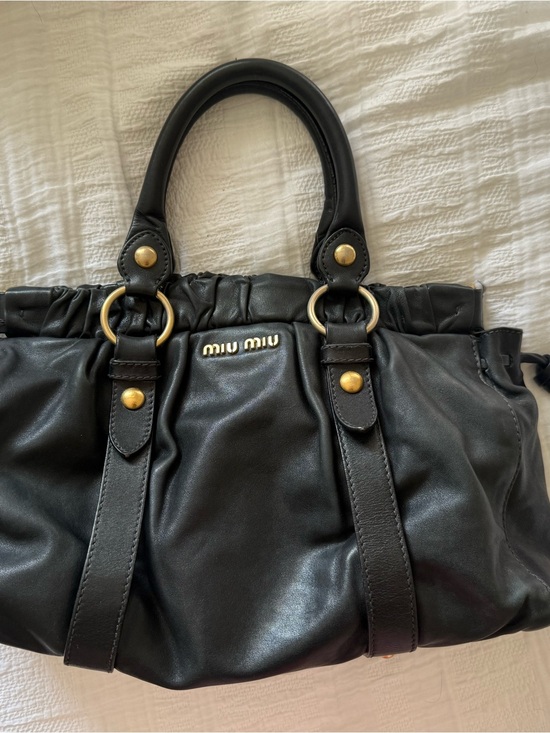 Miu Miu Handbags - Miu Miu Black Leather Shoulder Bag with Gold Hardware